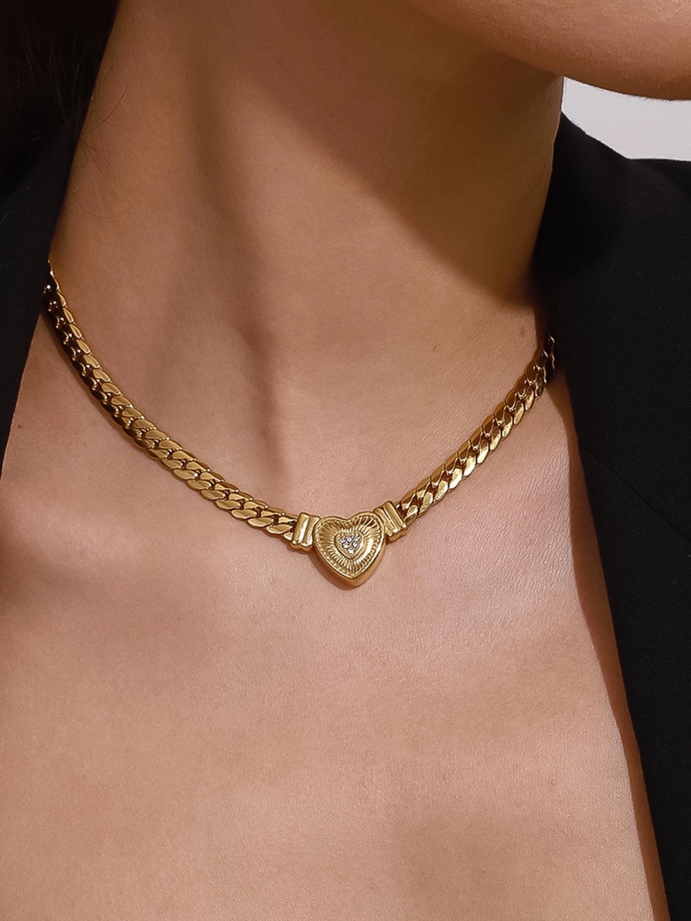 Anti-Tarnish-Water Resistant Cuban Link with Heart Necklace
